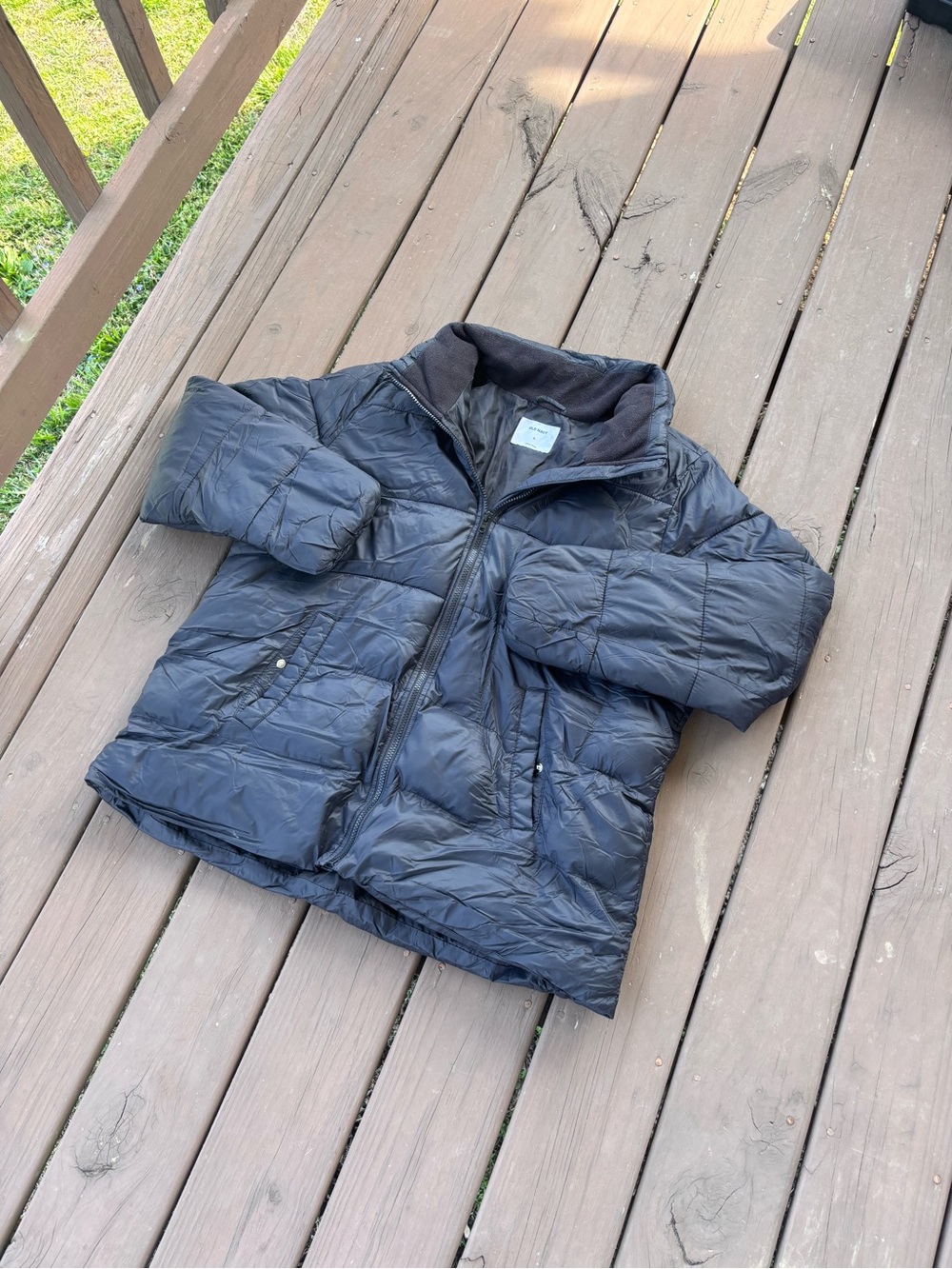 Old Navy Mens XL Black Puffer Jacket Fleece Collar